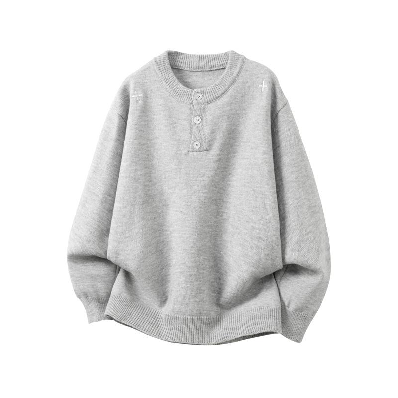 

Men s Embroidered Henley Sweater - Autumn Winter Loose Fit, Warm Knitted Top XXL сірий колір