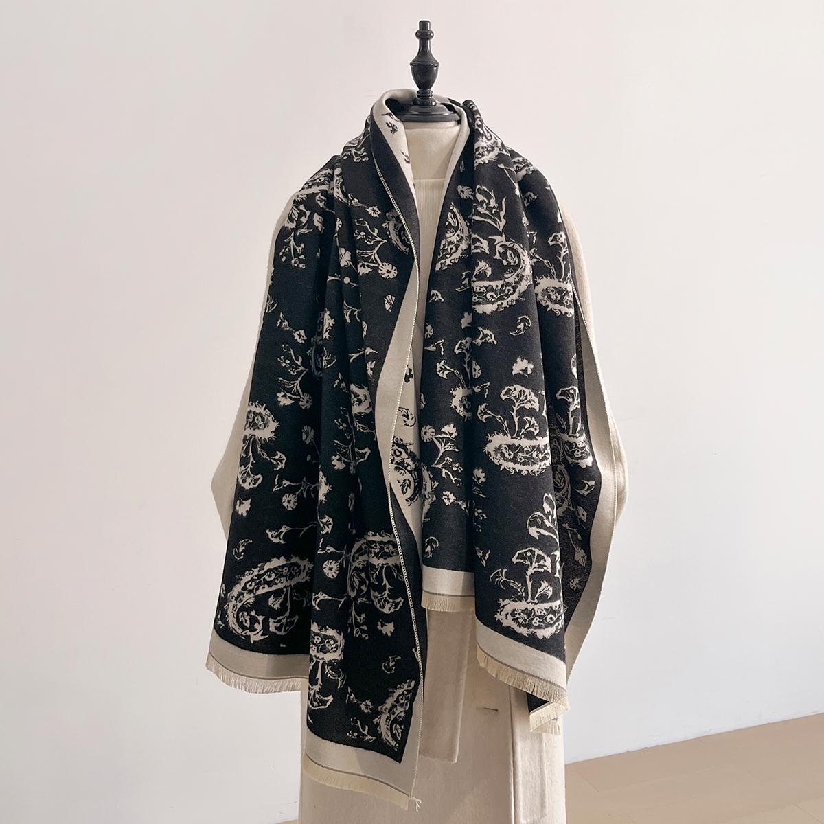 

Элегантный жаккардовый шаль-пашмина с цветочным узором для женщин, зимний, толстый, теплый, двусторонний, с кисточками, ветрозащитный, холодостойкий, шарф-одеяло