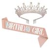 1 Set Universal High Durability Lightweight Birthday Crown Headgear Decoration with Sash for Party