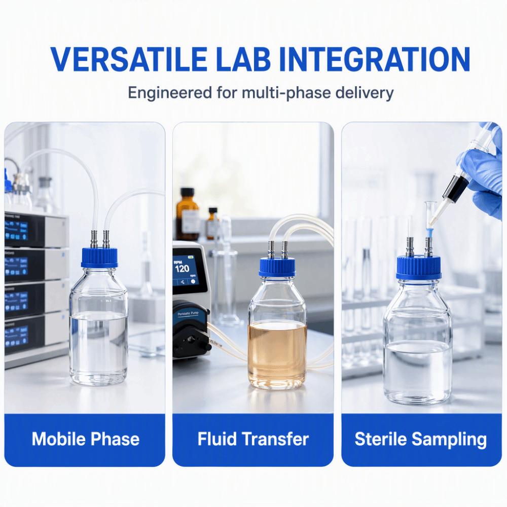 2 Port Design Mobile Phase Filling Cap 8mm Diameter Liquid Filling Cap Laboratory