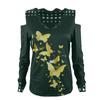 Women's Long Sleeve Sexy Butterfly Printed V-neck Lace Strapless T-shirt Blouse Top