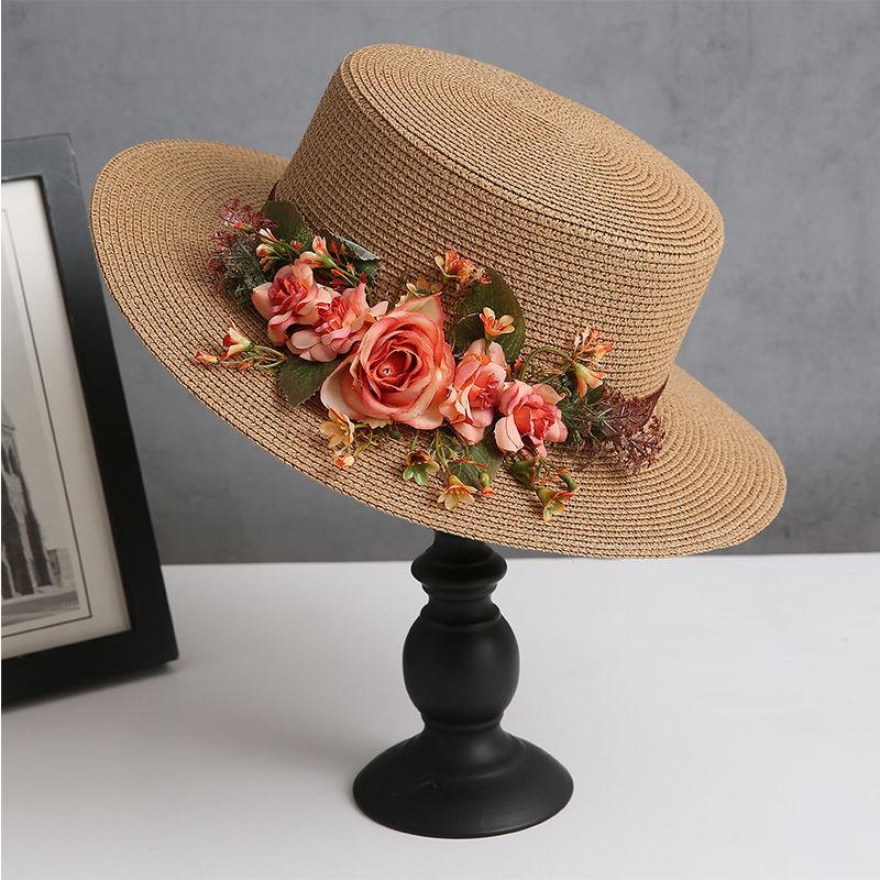 spring summer flower hat French women's straw flat hat elegant beach hat Barrel cap sun hat outdoor travel sun hat wholesale