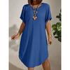 European and American Large-size Women's Clothing New Short-sleeved Solid Color Dress