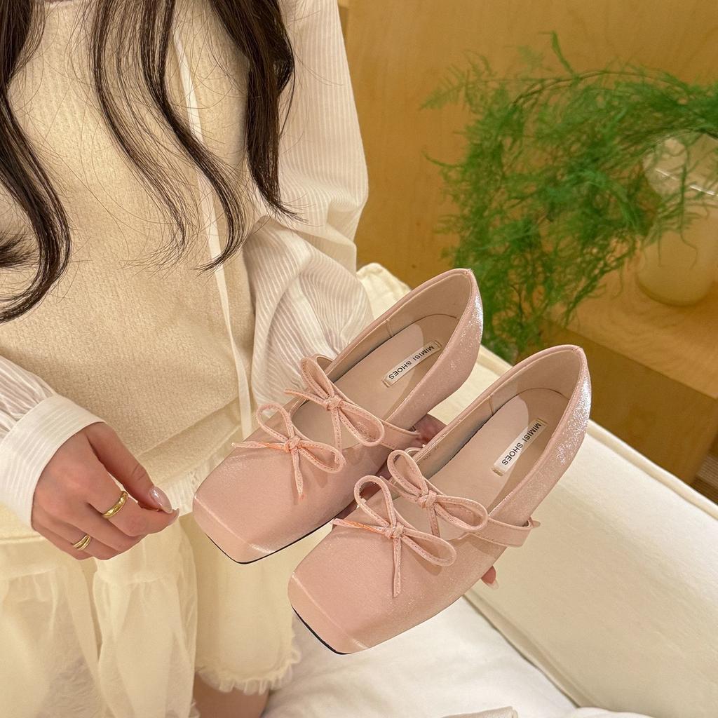Fashion NEW Classic Silk Ballet Shoes Lace Up Ballet Shoes Women Square Toe Bowtie and Rose Flower Women Flats Elegant Valentine Shoes