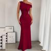 European and American Women's Fishtail Skirt with Sloping Shoulder Collar and Sleeveless Sexy Dress