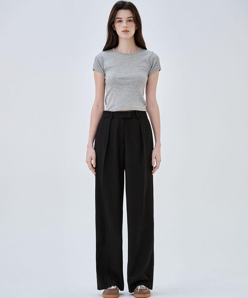Marop 2172 Single-Pleat Wide Pants (Black)