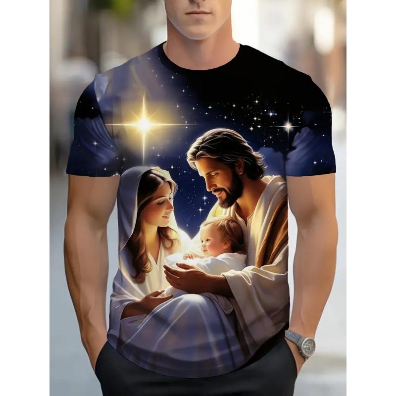 Men s 3D Print Jesus Virgin Mary T-Shirt Tops Casual Short Sleeve Crew Neck Jesus Birth Printed Tshirts For Men Streetwear S