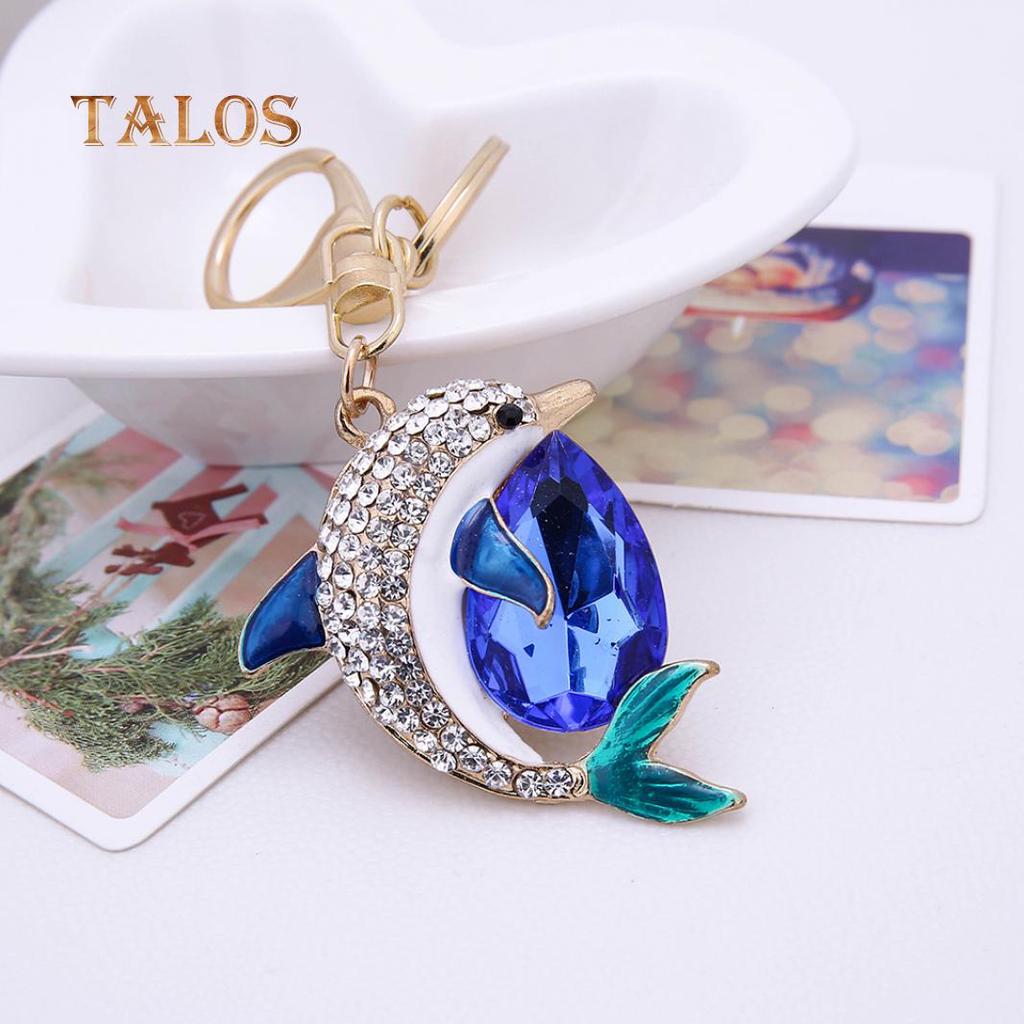 Shiny Waterdrop Crystal Stone Dolphin Keychain Pendant Handbag Key Organizer Decor Trinket
