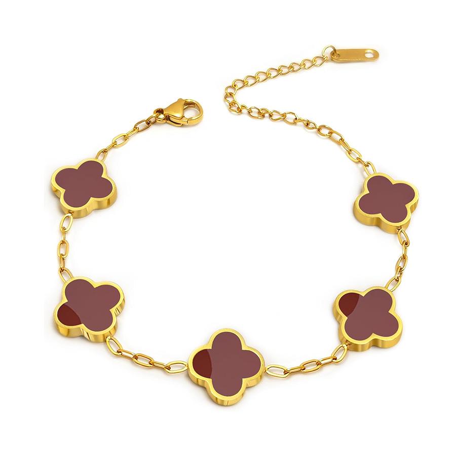 18K Gold Plated Colorfast Four-Leaf Clover Charm Bracelet for Women