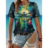 Retro Gradient Tie Dye Dragonfly Print Round Neck Women's T-shirts Casual Fashion Short Sleeved Top