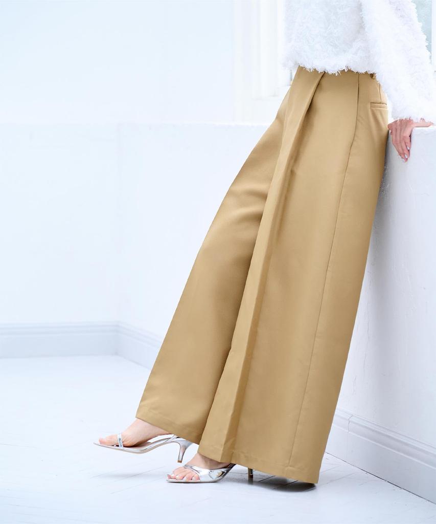 Yours BFXN2062 Oversized Wide Size M Women's One-Tuck Pants, Camel,