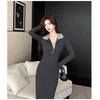 Design Lace Splicing Long Dress Women's New French Temperament Polo Collar Waist Slim Fit Dress