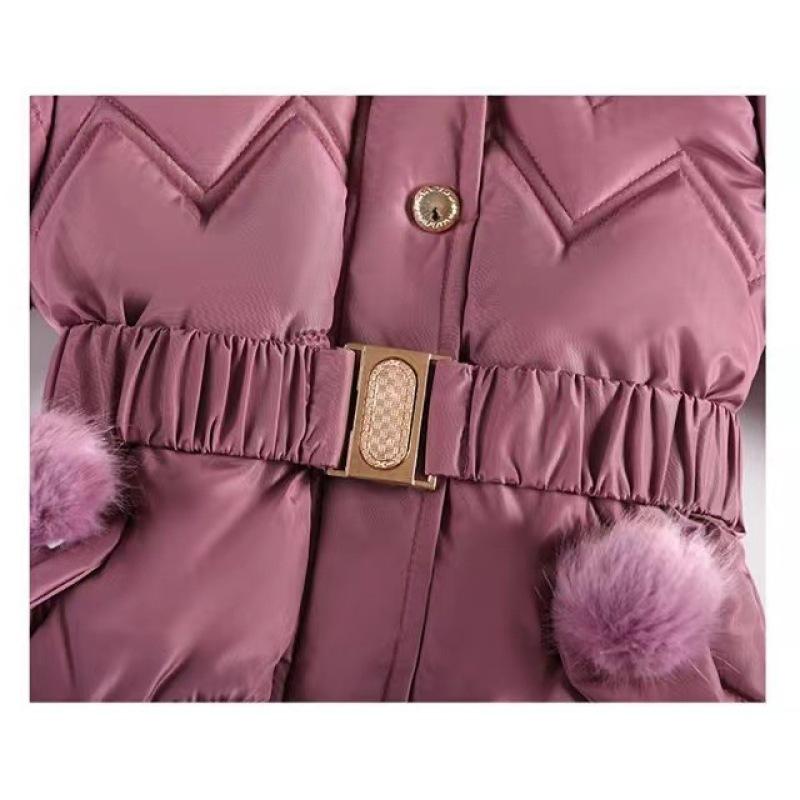 Winter Costume For Girls, Coat With Fur Collar And Belt, Warm Jacket With Hood On Cotton Lining, Children's Jacket