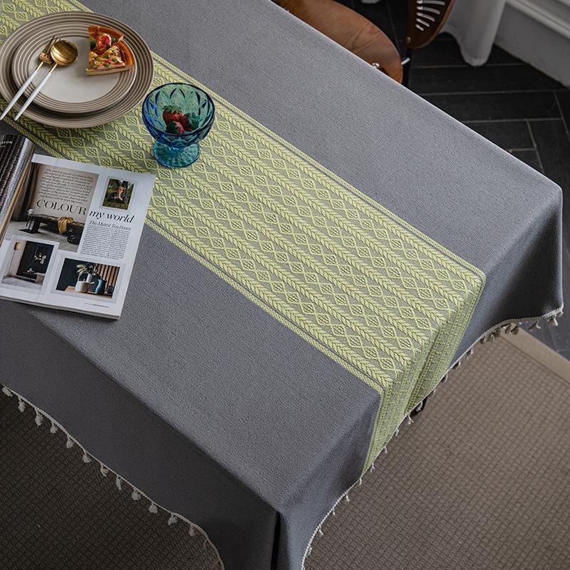 Jacquard Farbpatchwork Quasten Tischdecke Geometrisch Quadratisch Universal Rutschfest Tischmatte Schreibtischdekoration Staubdicht Schreibtischabdeckung