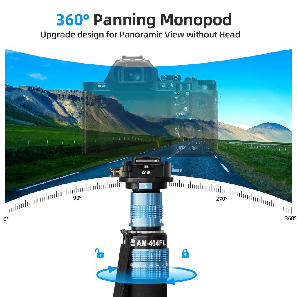SIRUI Zoll Einbeinstativ mit Füßen Professionelles Aluminium-Einbeinstativ für Kamera Kompaktes Reise-Einbeinstativ mit Schnellwechselplatte Max. Belastung 33 lbs Kompatibel mit