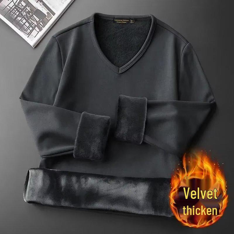 

Мужской теплый флисовый базовый топ с длинным рукавом, облегающего кроя - однотонный, для осенней носки 5XL