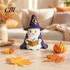 Halloween Party Supplies Lighted Ghost Figurine, Resin Wizard Statue with LED Light, Cute Figurine Reading Book Night Light for Home Desktop