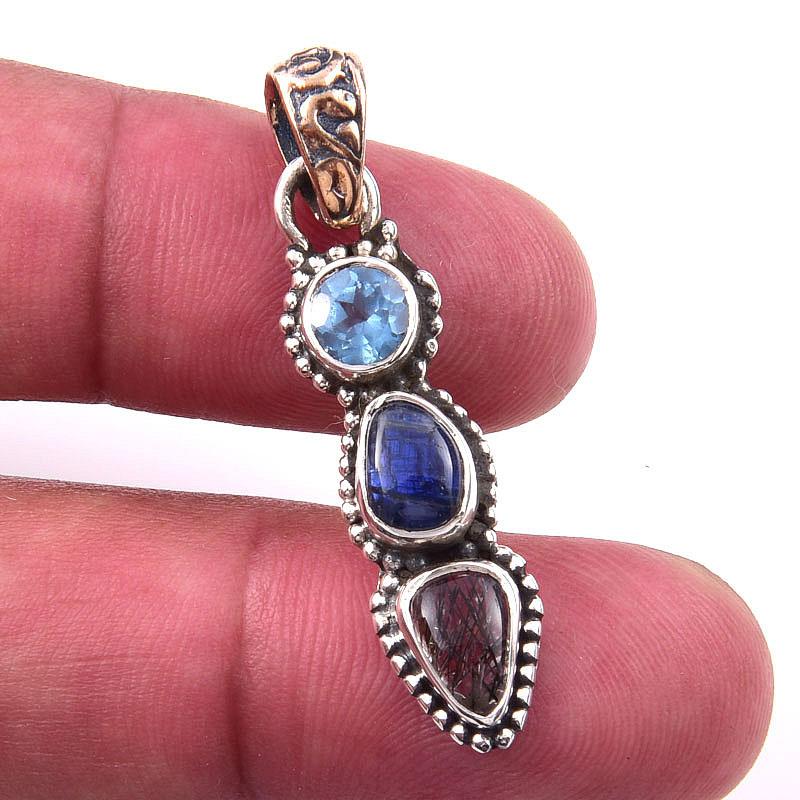 

Natural Black Rutile, Kyanite 925 Solid Sterling Silver Gift Pendant 1.50 V3z98