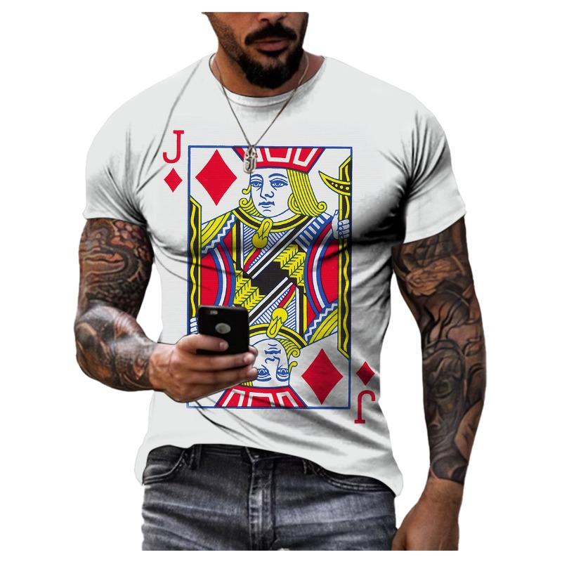 Playing Cards 3D Printing Summer Men's Personality T-Shirt Shirt Hip Hop Trend Large Size Short Sleeve Casual Fashion Sports Top