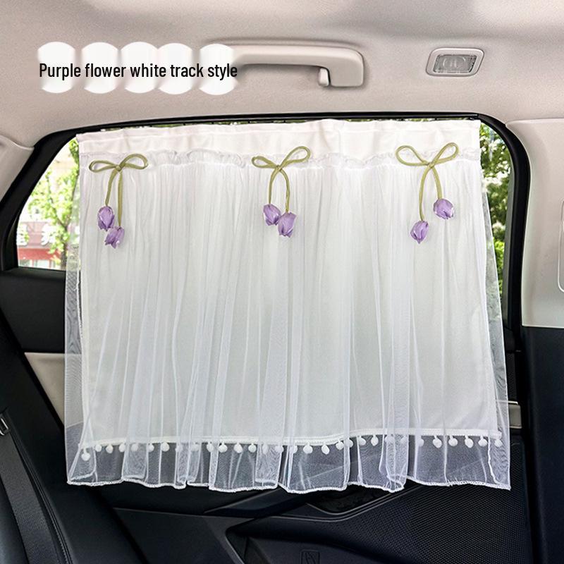 Blue Rain Lace Car Sunshade Curtains for Baby - Suction Cup Side and Rear Window Protection