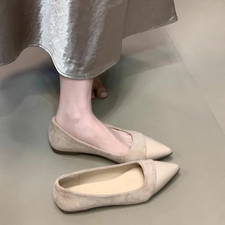 Spring and Summer 2025 New Flat Shoes French Versatile Pointed Inner Height Increase with Skirt Shallow Mouth Splicing Commuter Shoes
