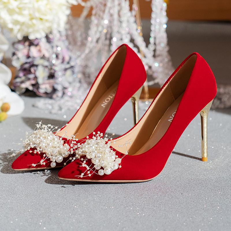 Fashion Aphixta 5cm 7cm 10cm 12cm Super High Stiletto Heels Pumps Women Office String Bead  Pearl Appliques Party Shoes Plus Big Size 45