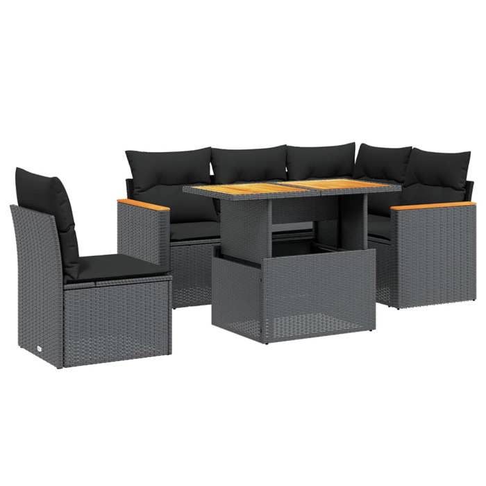 VidaXL Salon de Jardin avec Coussins 6 pcs, Canapés de Terrasse, Ensemble de Meubles de Patio, Mobilier d'Extérieur, Noir 3273078