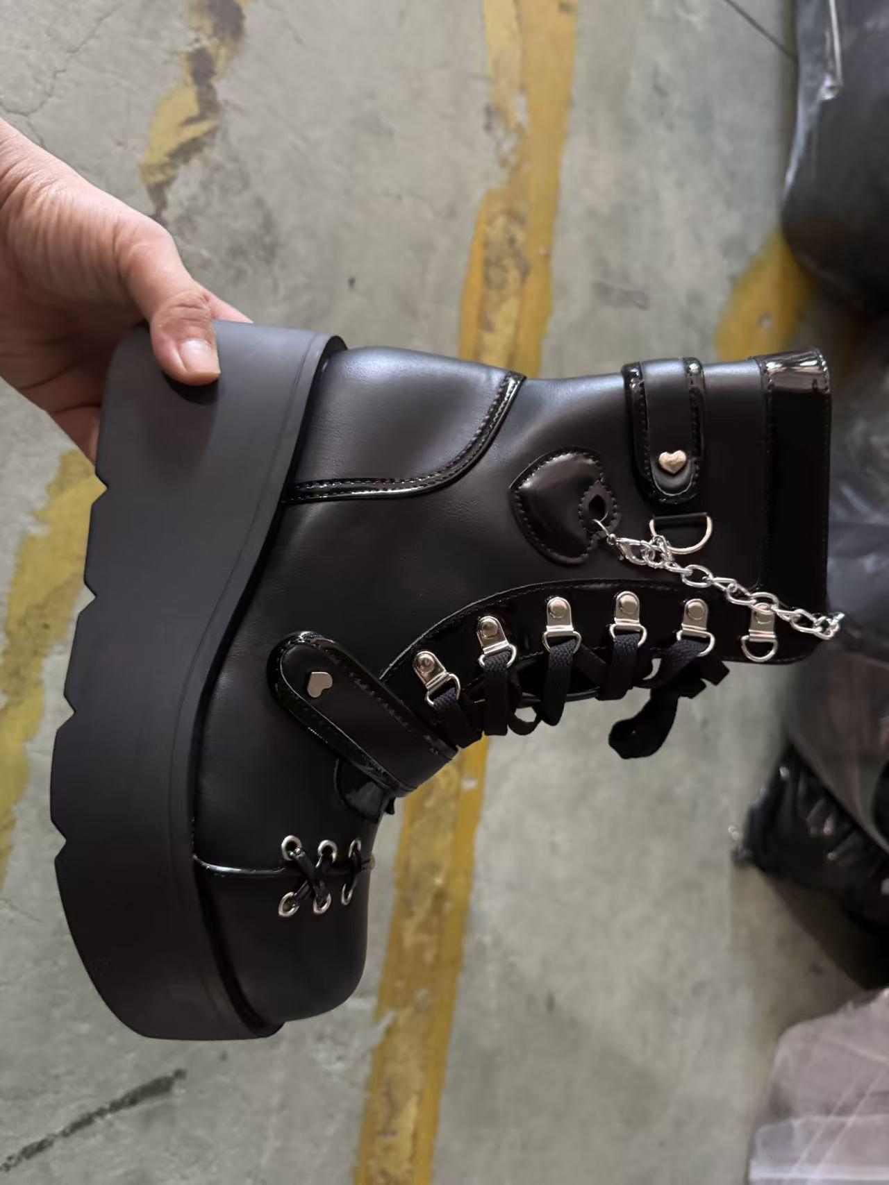 Pinke Sweetheart-Schnürstiefel mit dicker Sohle und höhenverstärkender Sohle – trendiger Damen-Motorradstil 36 black