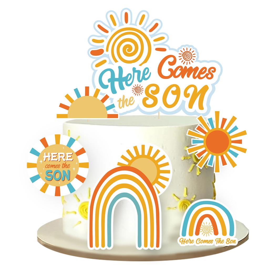 6pcs Here Comes The Sun Cake Topper Yellow Orange Blue Balls Cake Topper Here Comes The Son Baby Shower Boho Cake Decoration