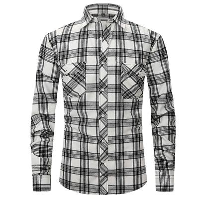 Camisa de cuadros de manga larga para hombre, entallada, con doble bolsillo, para primavera y otoño, camisa para hombre de talla grande