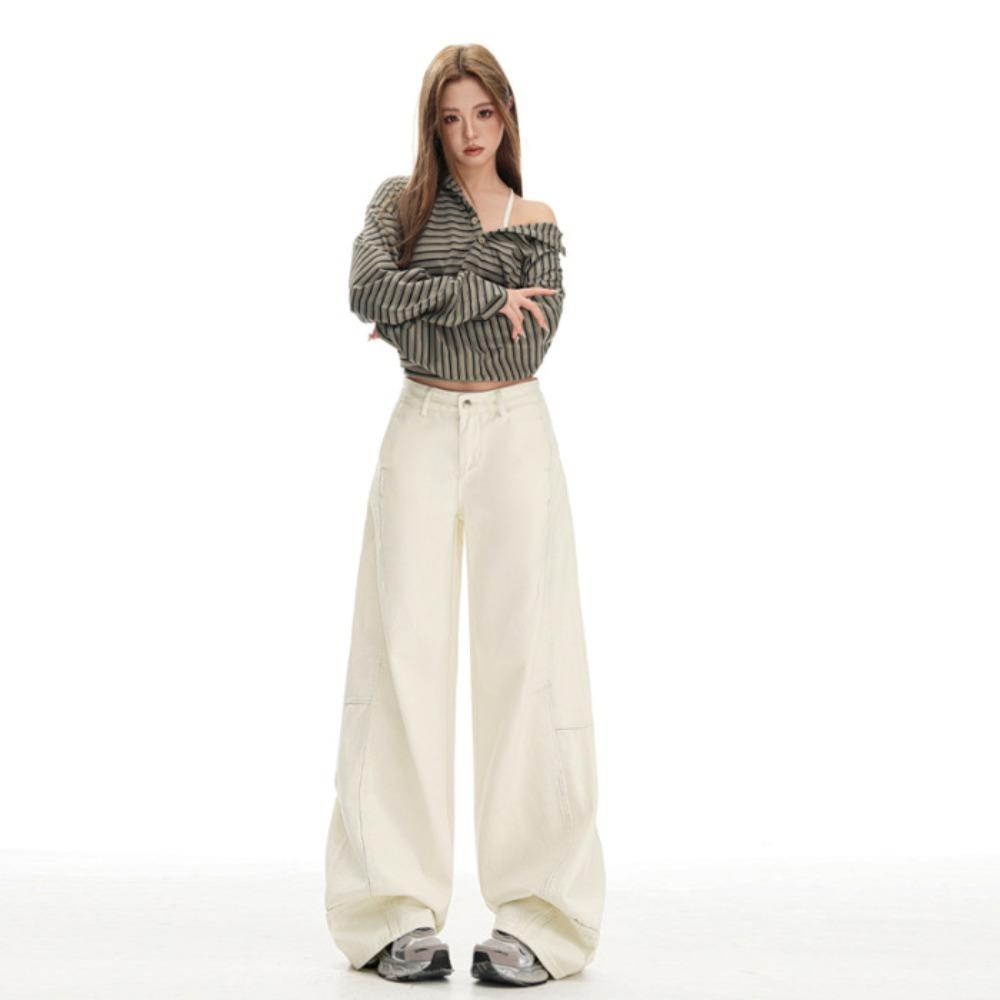 Women's High Waist Wide Leg Jeans Seam Detail Baggy Denim Pants Streetwear For Autumn