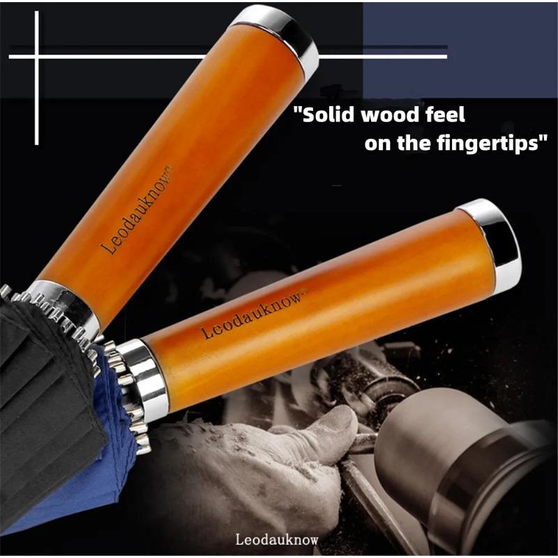 Leodauknow-Wooden Pongee Cloth Umbrella for Men and Women, Windproof, Strong Wind Resistant, Chinese Business, Outdoor, 24k