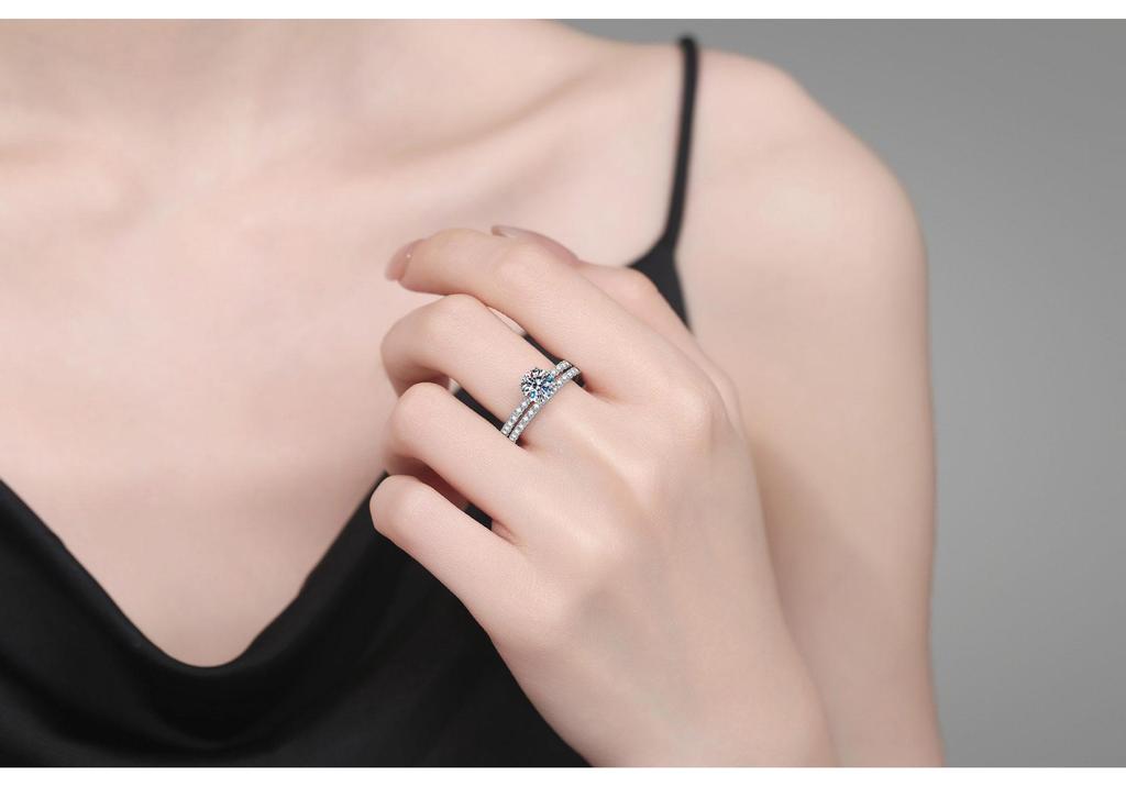 Eleganter S925 Sterling Silber Moissanit Ring - Leichter Luxus Japanischer Koreanischer Stil Stapelbarer Pavé Ring für Damen.