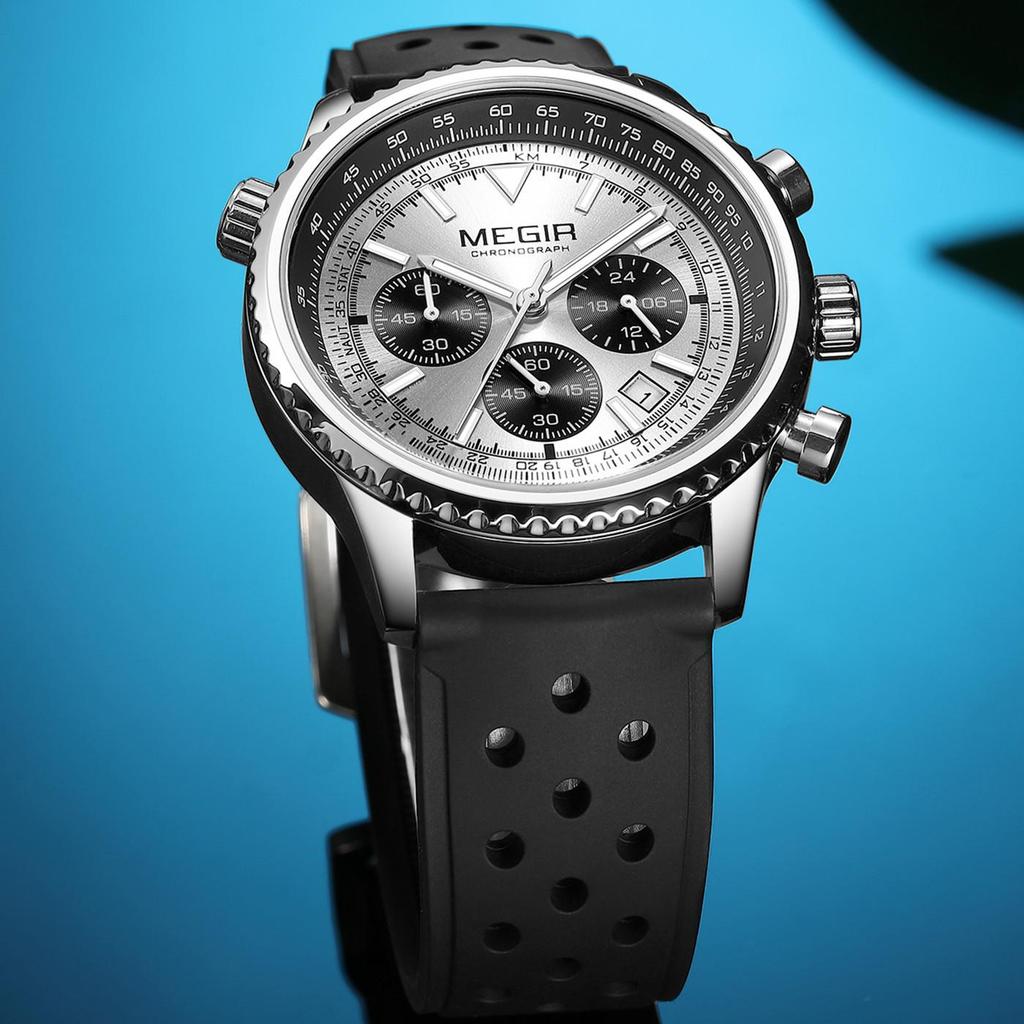 Megir Men's Watch Quartz Sport Chronograph Fashion Luminous Calendar Man Wristwatch 24-hour Silicone Strap Relogio Masculino 2236