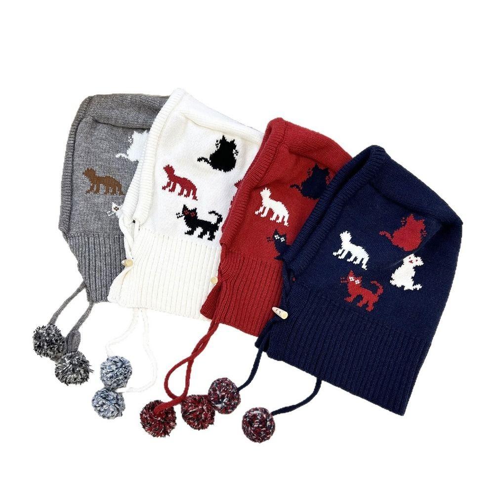 Kitten Jacquard Balaclava Hat Pullover Hat Winter Cap Fashion Ear Protection Hat  Outdoor