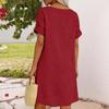 Women’s V Neck Short Sleeve Shirt Dress Loose Fit Casual Solid Tunic Dress with Front Pocket and Button