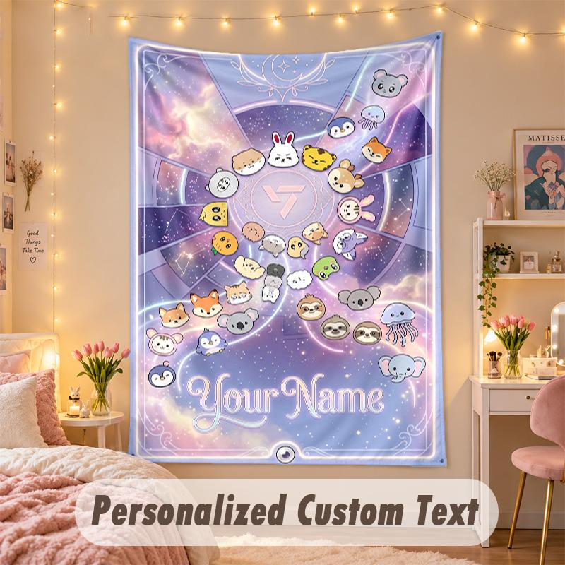 Custom Personalized Tapestry,SEVENTEEN Print Custom Name Text Wall Art Hanging for Bedroom