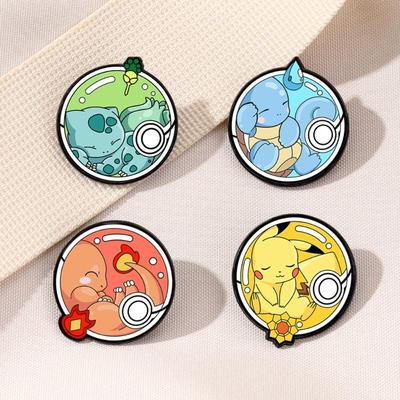 4 Adet Pokemon Emaye Rozet Seti Pikachu Charmander Oyna Poké Topu Broş Sevimli Yaka Cosplay Rozetleri Çizgi Film Takı Aksesuarları
