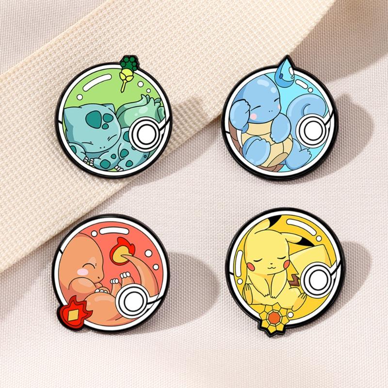 4Pcs Pokemon Enamel Pins Set Pikachu Charmander Play Poké Ball Brooch Cute Lapel Cosplay Badges Cartoon Jewelry Accessories