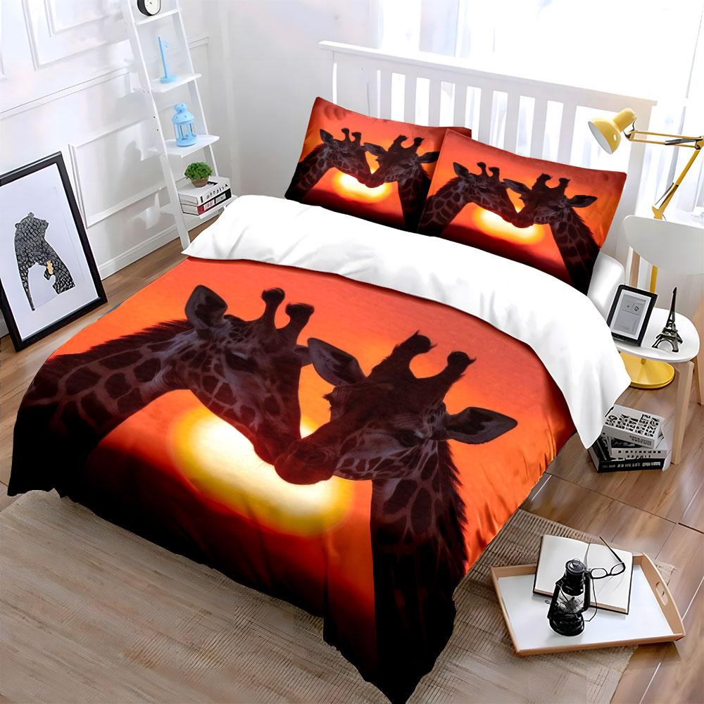 Sunset Giraffe Art Decor Soft Comfortable Duvet Cover Bedding Set Included 1*Duvet Cover & 2*Pillowcases, Gift