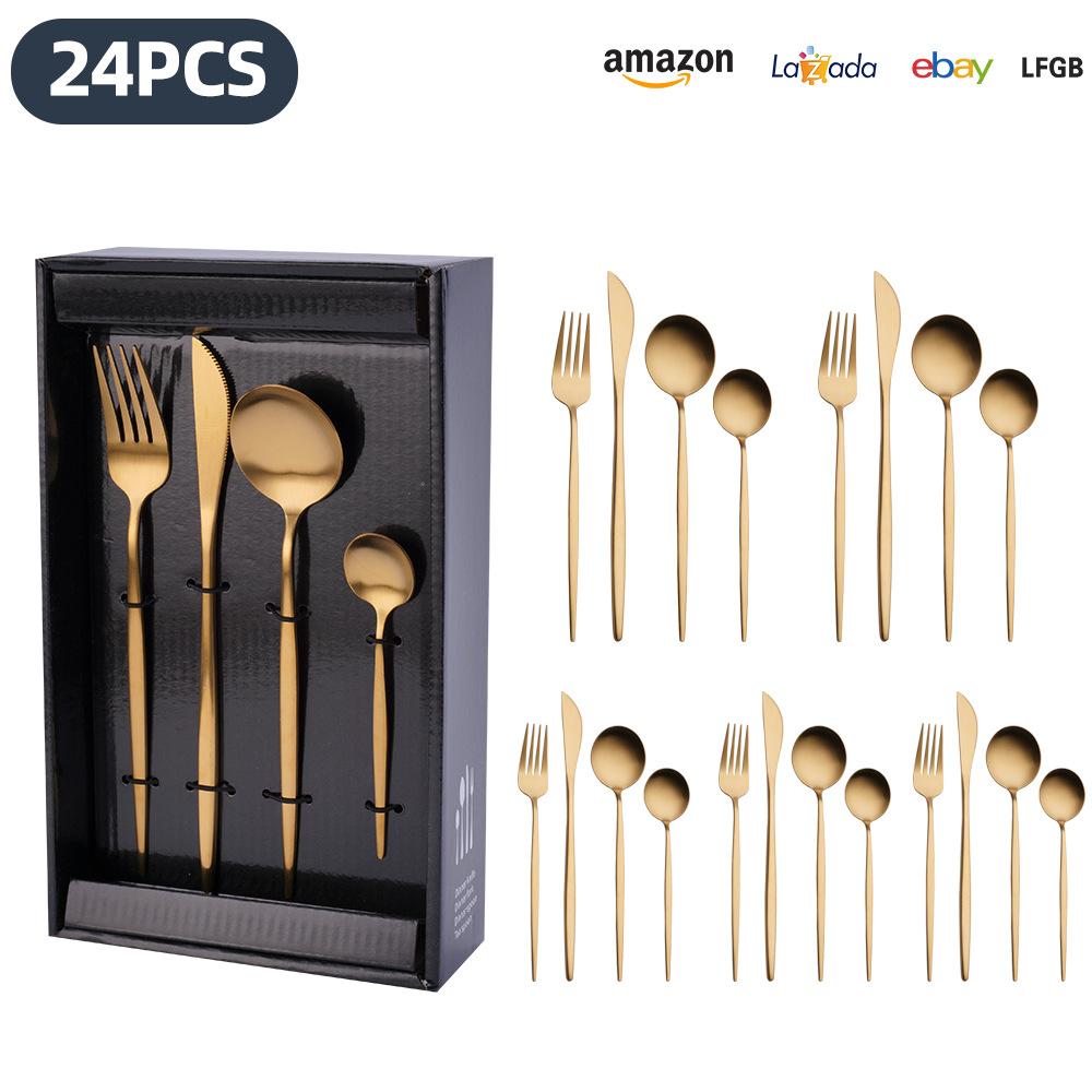 25 Years of New Stainless Steel Tableware Set, Tableware Portuguese Knives, Forks and Spoons 24-piece Gift Box Set