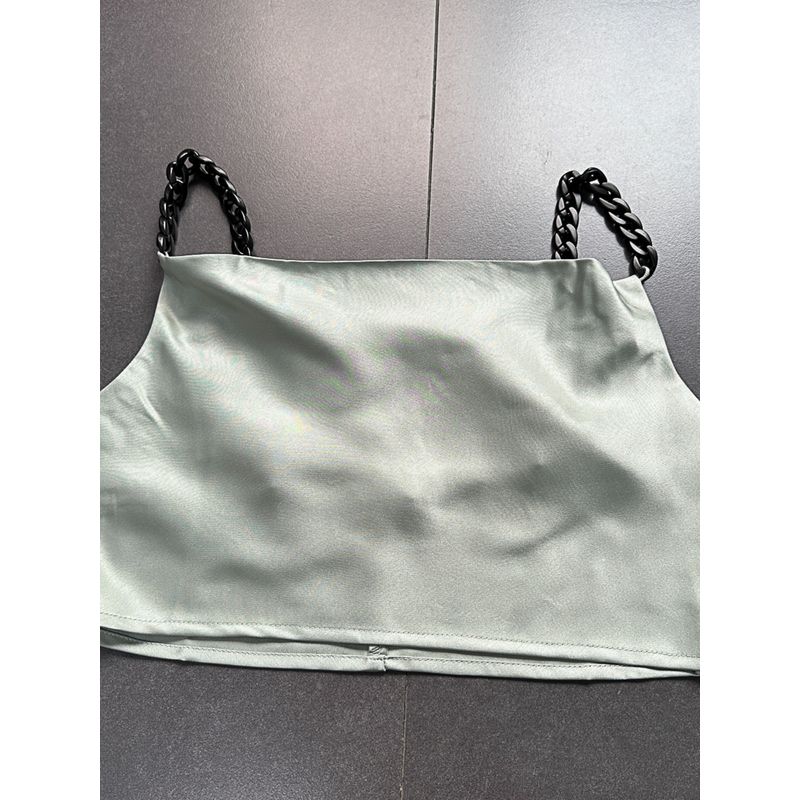 Taiwan Single Home Fashion Chain Vertical and Smooth Short Version Tops Tyra Joint Swing Collar Smooth Material Camisole