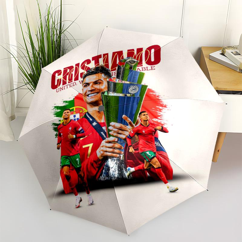 Cristiano Ronaldo Trophy Celebration Outdoor Automatic Umbrella Sturdy 8-Rib Shaft Foldable Design Durable Everyday Carry Umbrella