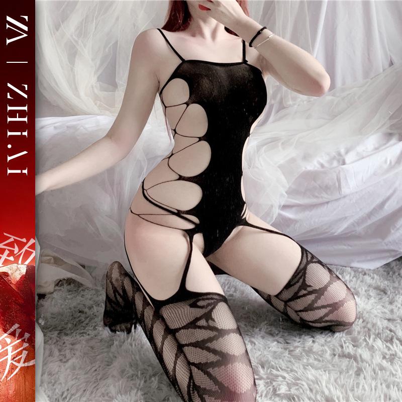 Passionate Sheer Lingerie Set: Fishnet Stockings & Crotchless Bodysuit
