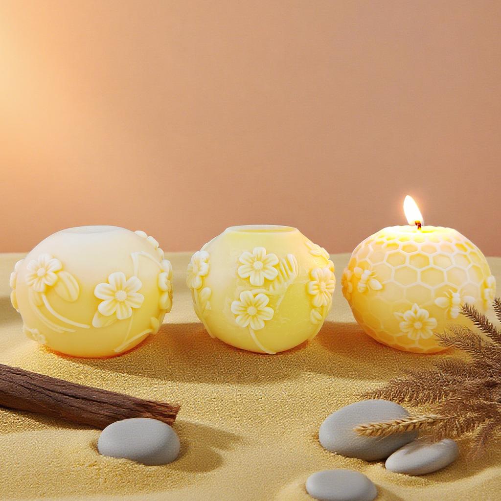 Honeycomb Cylinder Sphere Silicone Candle Mold Bee Daisy Relief Handmade Pillar Plaster Ornament Mould Candle Making Supplies