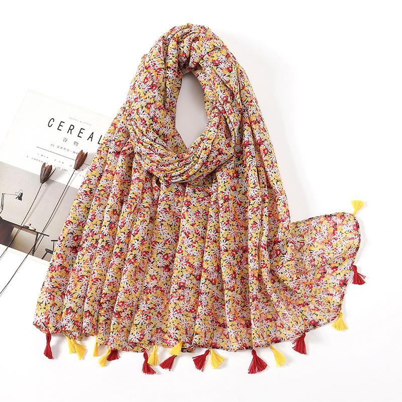 Fashion Luxury Petal Floral Tassel Viscose Shawl Scarf Lady High Quality Wrap Pashmina Stole Bufandas Muslim Hijab 180*90Cm