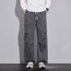 American retro trendy brand pure cotton tooling casual pants men's trend loose wide legs drape elastic waist long pants men