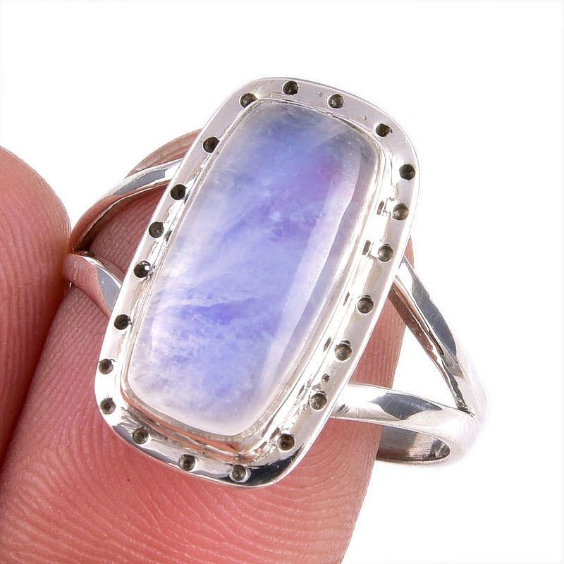 

Natural Rainbow Moonstone Gemstone 925 Solid Silver Jewelry Ring Size 10 B5Z84