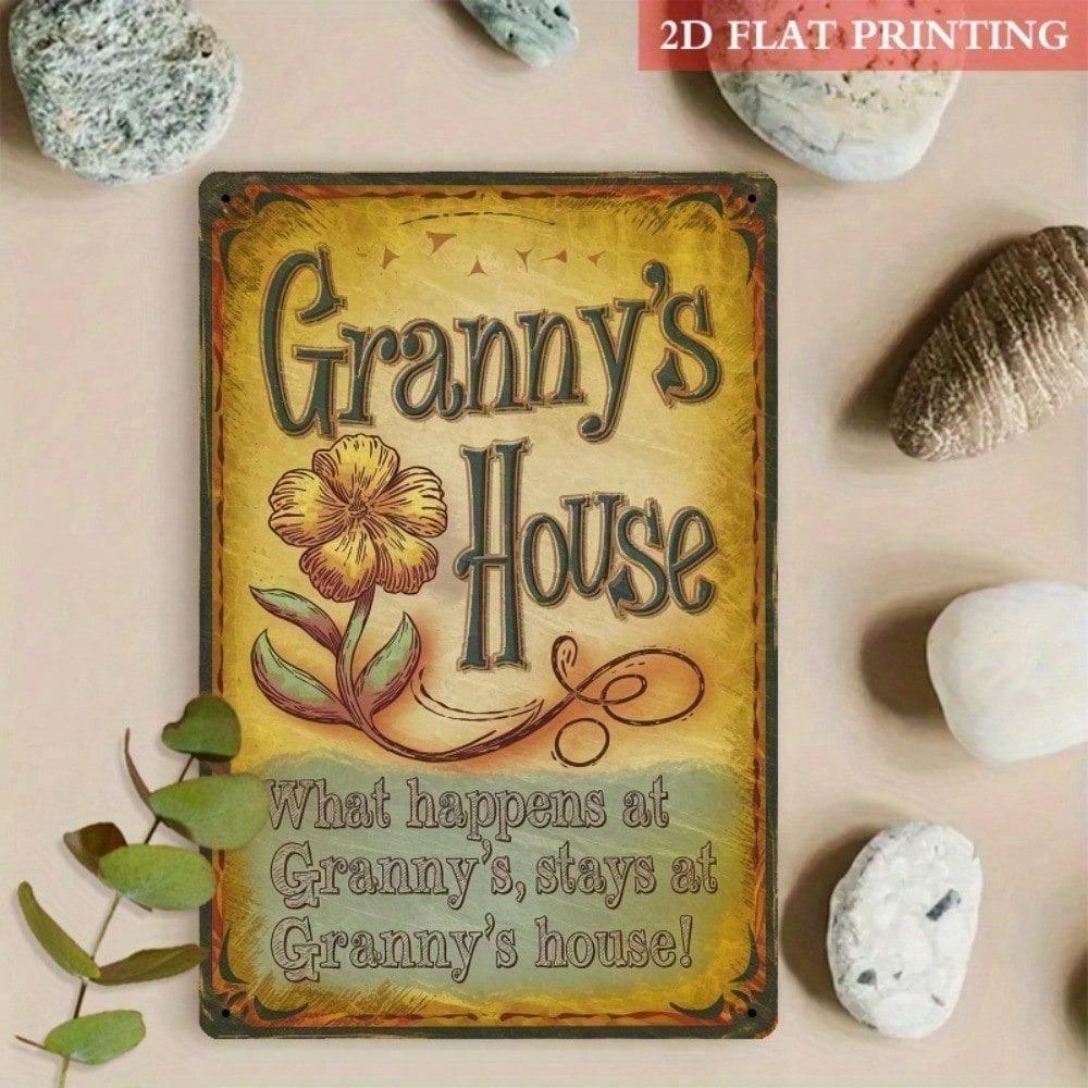 Vintage Cute Granny House Metal Wall Sign Rustic Floral Farmhouse Porch Garden Decor 8x12 Inch Iron Art