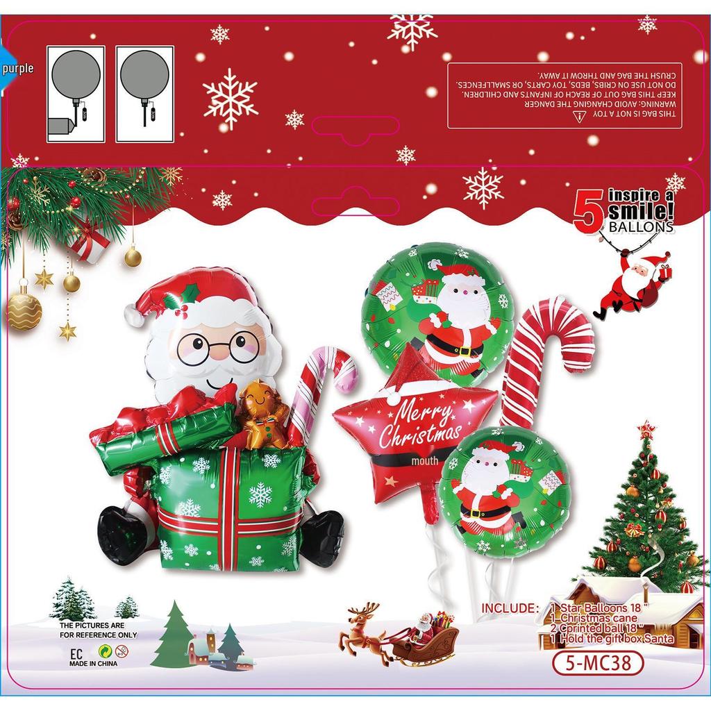 Weihnachtsballon-Set: Zuckerstange, Rentier, Lebkuchenmann & Kranzbogen für Partys